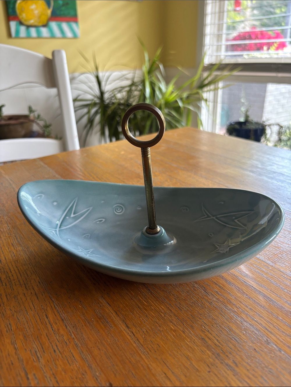 Vintage Mid Century Modern Atomic Starburst Ceramic Serving Tray Metal Handle - Picture 5 of 11